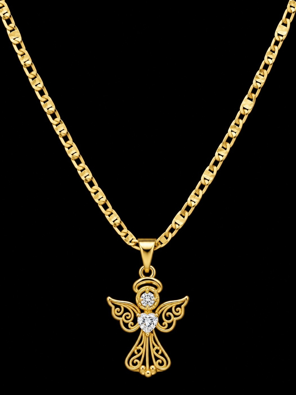 Gold Angel Pendant Necklace with Crystal Accent - Women Jewelry